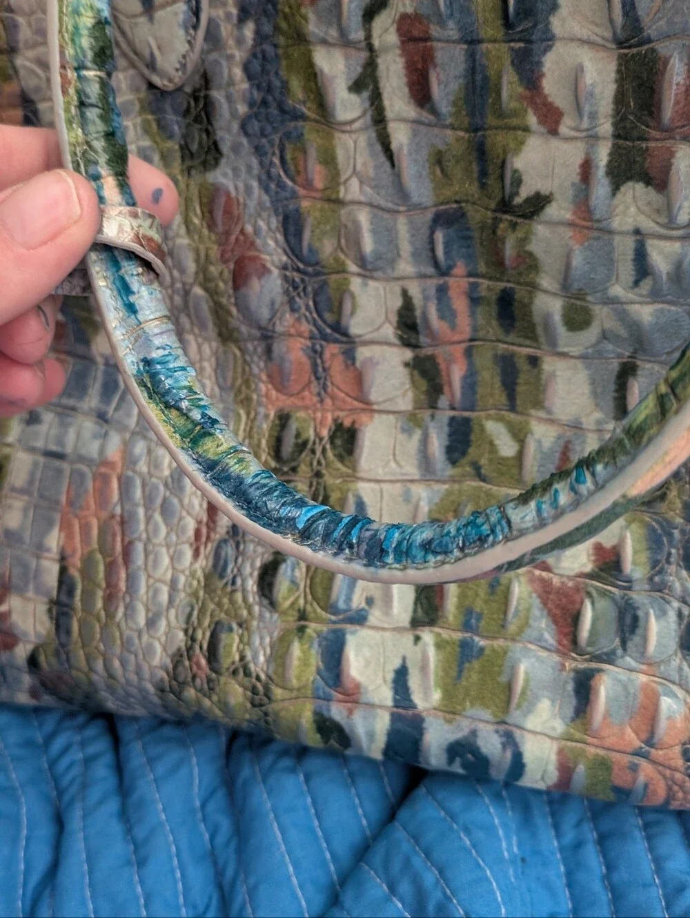 Brahmin Caroline Melbourne Water Lily Multi Color Croc-Embossed Leather Bag